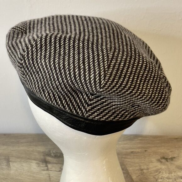 Vtg Cap Hat Wigens 100% Cashmere Leather Newsboy Cabbie Handmade Black 7-5/8 - Picture 4 of 10